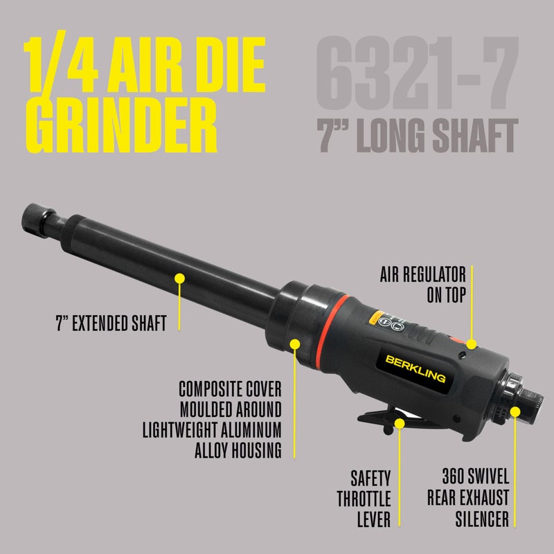 Berkling Tools 1/4" 115 Degree Angle Air Die Grinder â€“ Professional-Grade Heavy-Duty Pneumatic Grinder with Variable Speed Control for Precision Grinding, Polishing & Sanding - Image 3